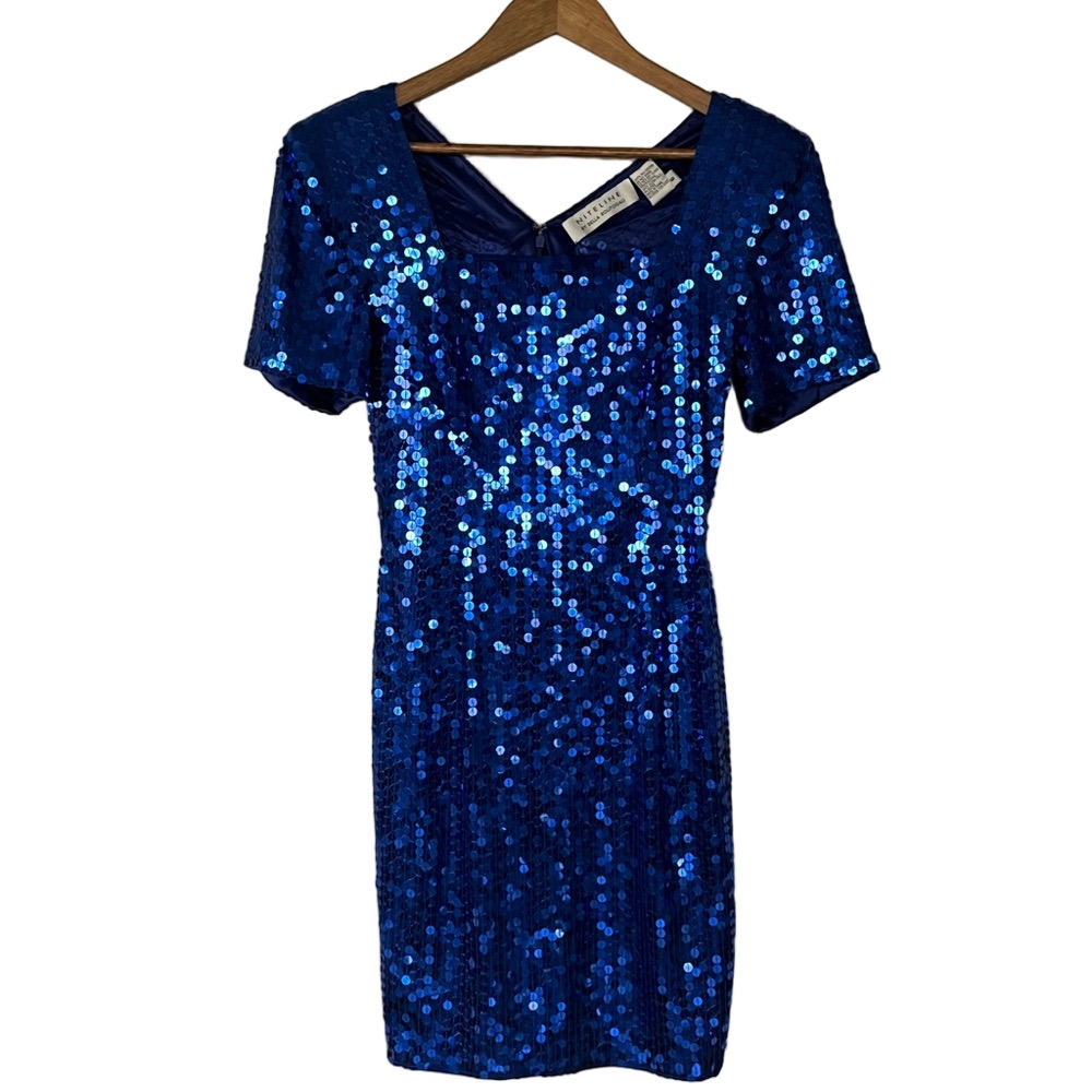 VTG Niteline Della Roufogali Sequin Dress Blue Evening Party Size 6 - Picture 4 of 12